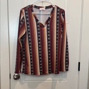 Rolling Ranch Aztec Multicolor Striped V-Neck Long Sleeve Top